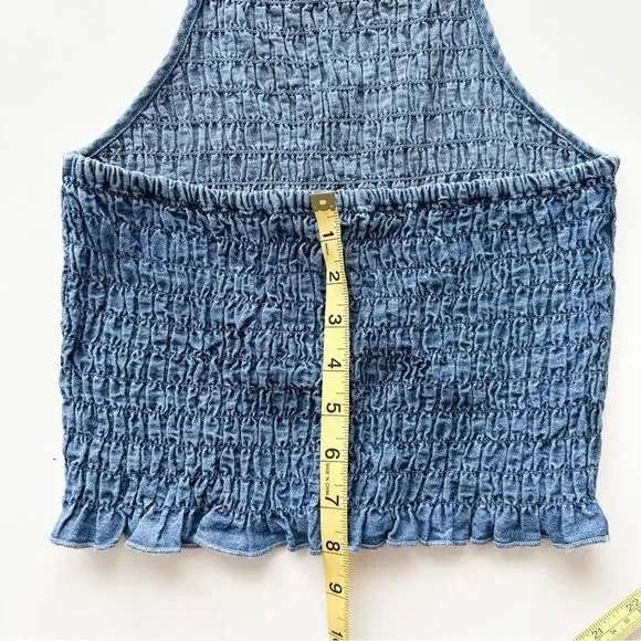 American Eagle Smocked Blue Denim Halter Top - Picture 10 of 10